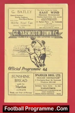 Great Yarmouth Town v Soham Town 1969 - football programme