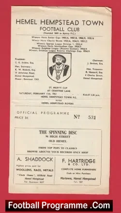 Hemel Hempstead Town v Hemel Hepstead Rovers 1961