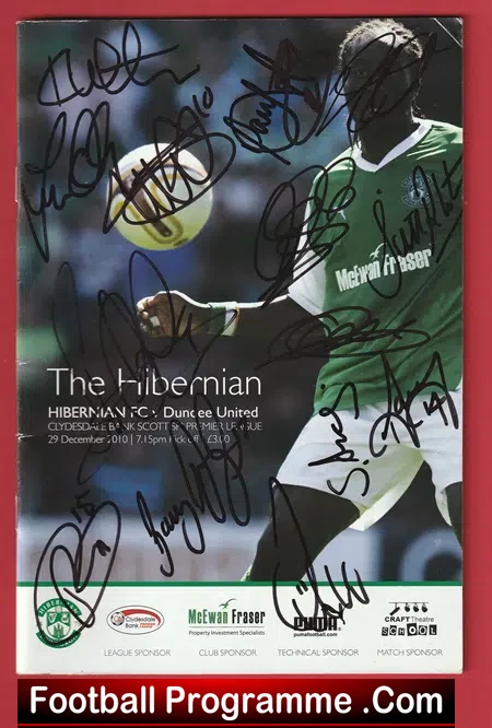 Hibernian Hibs v Dundee United 2010 - Signed Multi Autographed