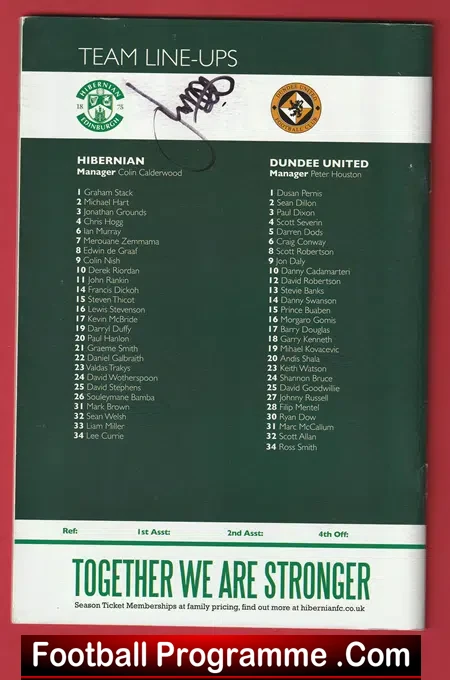 Hibernian Hibs v Dundee United 2010 - Signed Multi Autographed