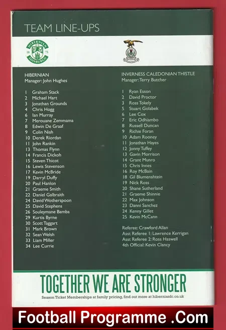 Hibernian Hibs v Inverness Caledonian Thistle 2010 Multi Signed