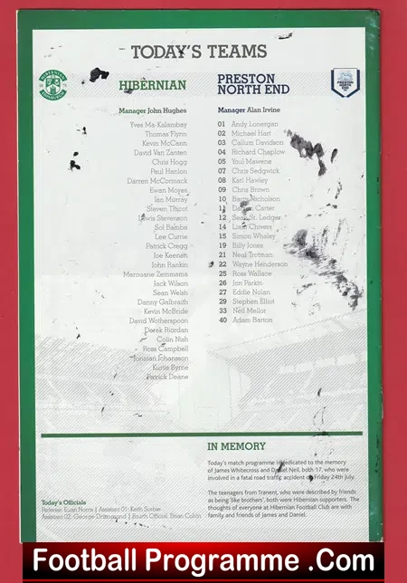 Hibernian Hibs v Preston 2009 - Signed Multi Autographed