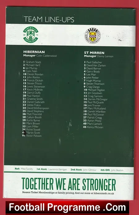 Hibernian Hibs v St Mirren 2011 - Signed Multi Autographed