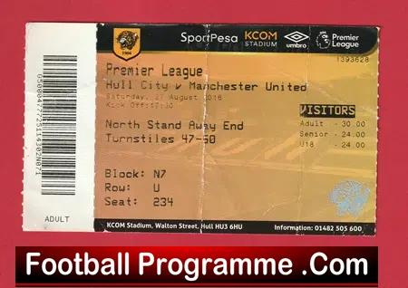 Hull City v Manchester United 2016 – Football Ticket