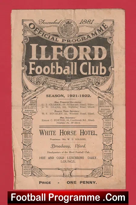 Ilford v South Bank 1922 – Old 1920s Football Programme 20’s