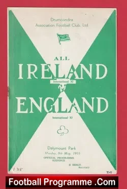 Ireland v England 1955 - Dalymount Friendly Match - football programme