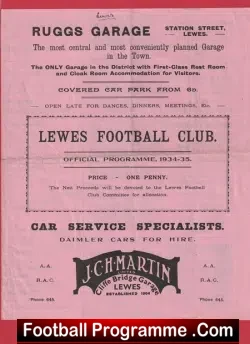 Lewes v Harwich Parkeston 1935 – Old 1930s Football Programme