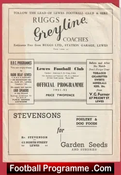 Lewes v Southwick 1952 – 1950’s Football Programme
