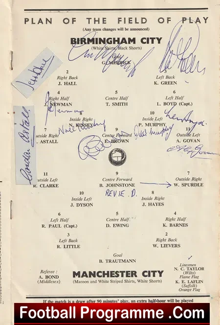 Manchester City v Birmingham City 1956 FA Cup Final Multi Signed