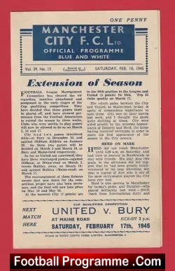 Manchester City v Manchester United 1944 - Man Utd War Time - football programme