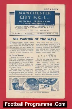 Manchester City v Manchester United 1946 - Man City Relegation - football programme