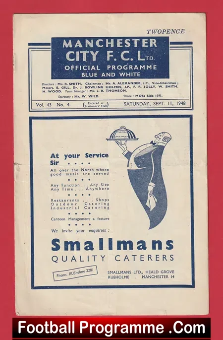 Manchester City v Manchester United 1948 - 1940s Programme