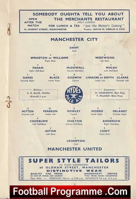 Manchester City v Manchester United 1948 - 1940s Programme