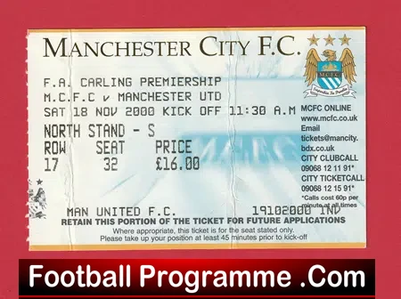 Manchester City v Manchester United 2000 – Football Ticket