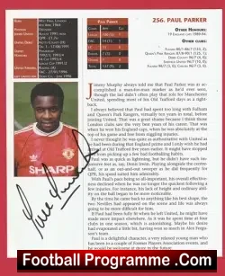 Manchester United Paul Parker Autograph Man Utd Bio - football programme