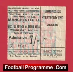 Manchester United v Aston Villa 1970 - League Cup Semi Final - football memorabilia