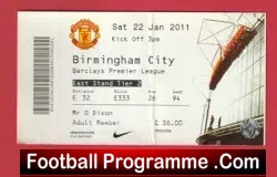 Manchester United v Birmingham City 2011 – Match Ticket Man Utd