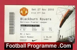 Manchester United v Blackburn Rovers 2010 – Match Ticket Man Utd