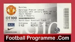 Manchester United v Burnley 2010 - Match Ticket Man Utd - football memorabilia