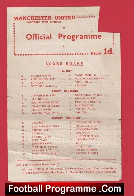 Manchester United v Everton 1957 – Reserves Man Utd Busby Babes