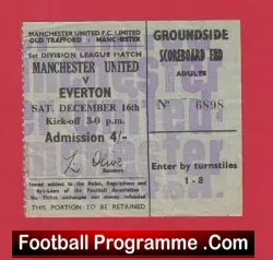 Manchester United v Everton 1967 - Man Utd Football Ticket - football memorabilia