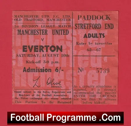 Manchester United v Everton 1968 – Man Utd Ticket