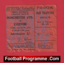 Manchester United v Everton 1969 - Man Utd Football Ticket - football memorabilia
