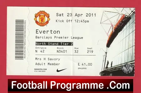 Manchester United v Everton 2011 – Match Ticket