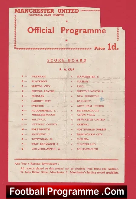 Manchester United v Huddersfield Town 1957 – Bobby Charlton Res