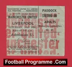 Manchester United v Liverpool 1966 – 1960s Old Football Ticket