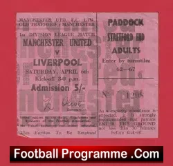 Manchester United v Liverpool 1968 - Man Utd Football Ticket - football memorabilia