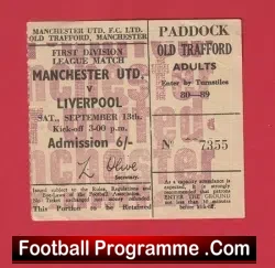 Manchester United v Liverpool 1969 - Football Ticket 1960's - football memorabilia