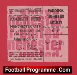 Manchester United v Manchester City 1968 - Postponed Ticket - football memorabilia
