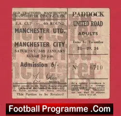 Manchester United v Manchester City 1970 - FA Cup Ticket - football memorabilia