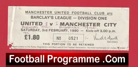 Manchester United v Manchester City 1990 – Ticket