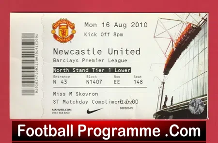 Manchester United v Newcastle United 2010 – Football Ticket