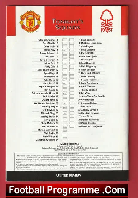 Manchester United v Nottingham Forest 1998 - + Press Ticket + ST