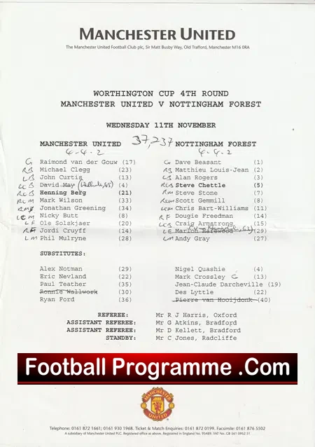 Manchester United v Nottingham Forest 1998 - + Press Ticket + ST