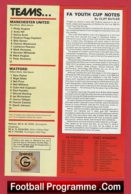 Manchester United v Watford 1982 - Youth Cup Final 1st Leg