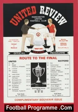 Manchester United v Watford 1982 - Youth Cup Final 1st Leg - football programme