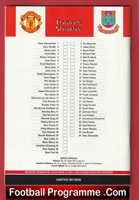 Manchester United v West Ham United 1999 - + Press Ticket + ST