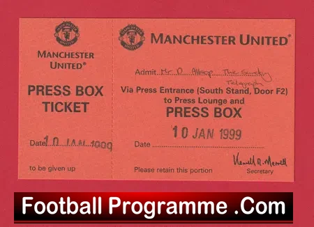 Manchester United v West Ham United 1999 - + Press Ticket + ST
