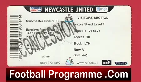 Newcastle United v Manchester United 2016 – Match Ticket