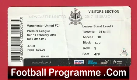 Newcastle United v Manchester United 2018 – Match Ticket