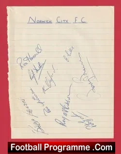 Norwich City Football Club Multi Autographed Signed Sheet 1953 - football programme
