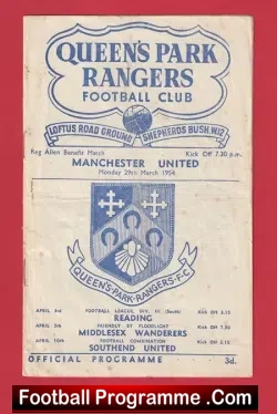 Queens Park Rangers v Manchester United 1954 - Reg Allen QPR - football programme