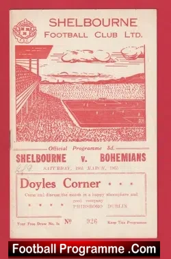 Shelbourne v Bohemian 1955 - 1950's Ireland Irish - football programme