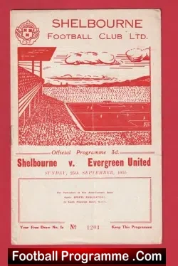 Shelbourne v Evergreen United 1955 - 1950's Ireland Irish - football programme