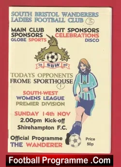 South Bristol Wanderers Ladies v Frome Sporthouse 1999 - Womens Football - football programme