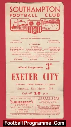 Southampton v Exeter City 1956 - football programme